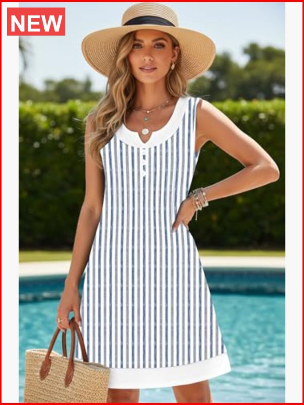 Sleeveless Button Down Beach Coverup Dress with Pockets - Picture 3 of 7